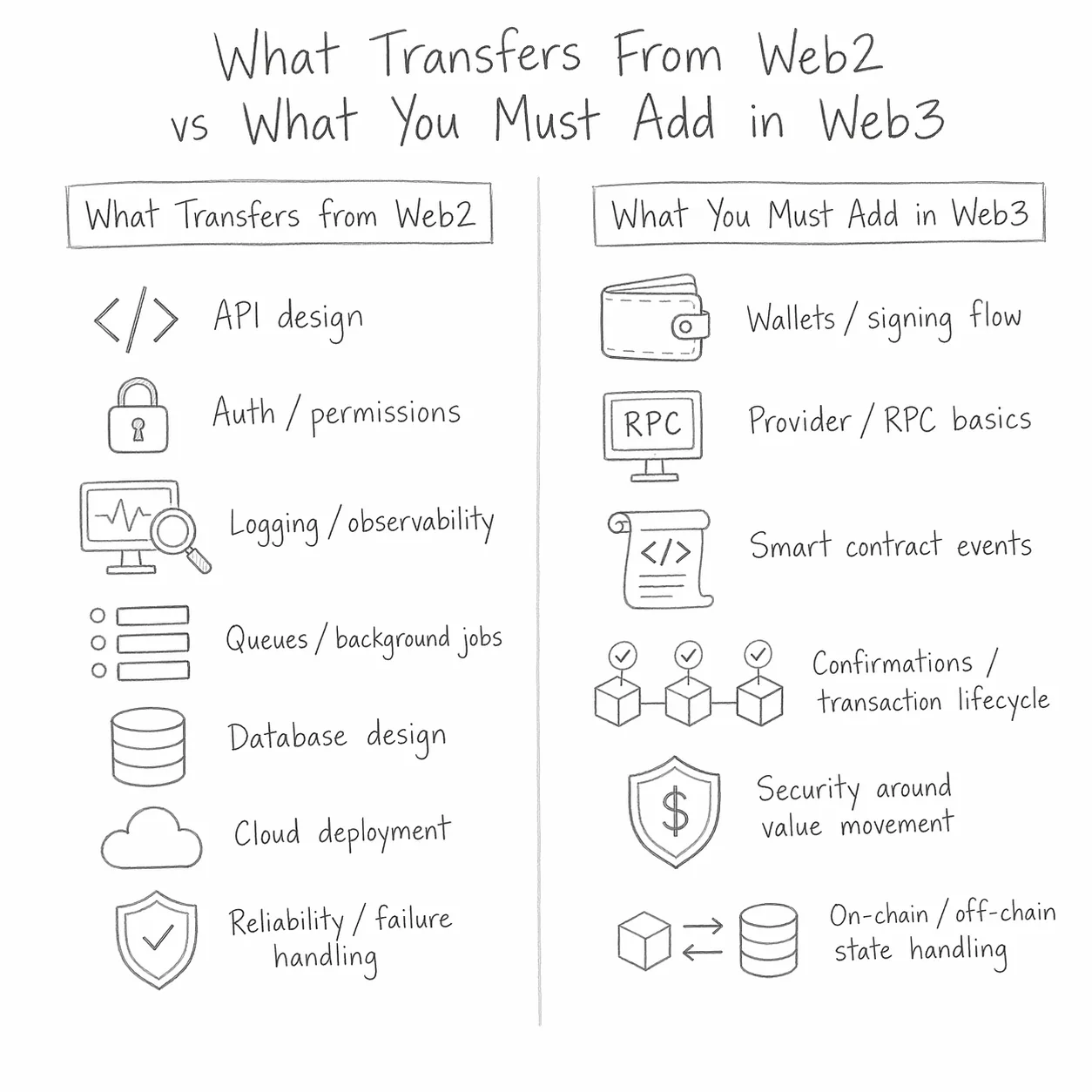 What Transfers From Web2 vs What You Must Add in Web3 | artofblockchain.club