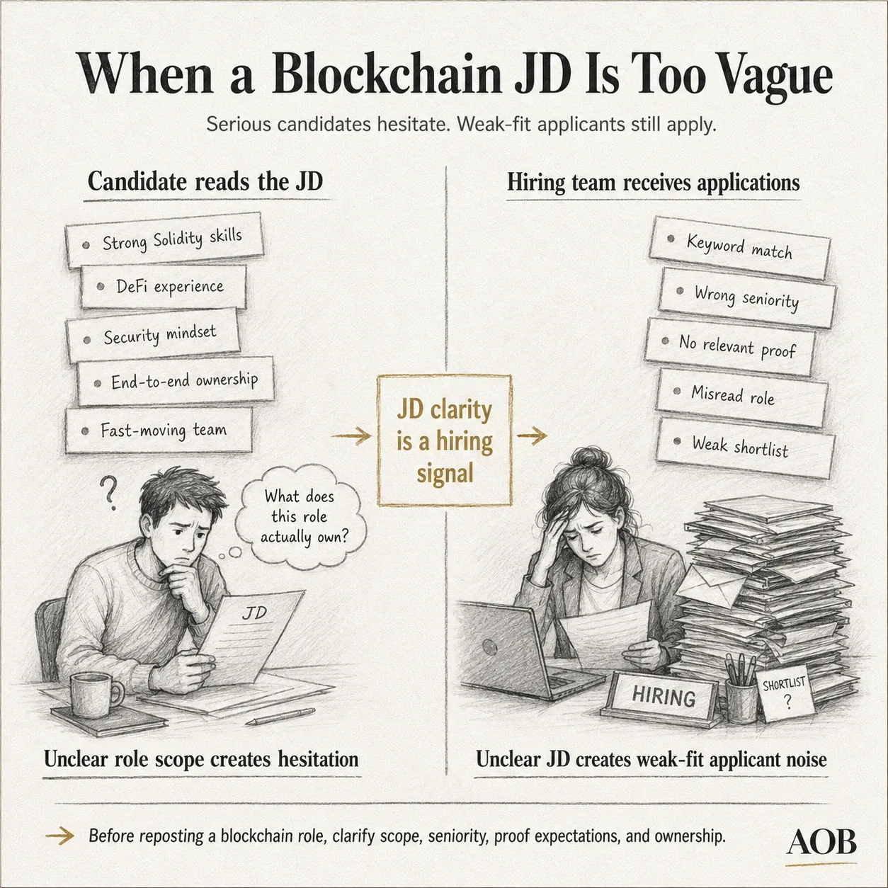A vague blockchain job description can confuse serious Web3 candidates while attracting weak-fit applicants who only match broad keywords.