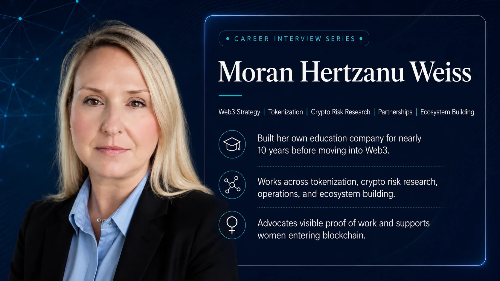 Moran Hertzanu Weiss on Web3 Strategy | Tokenization | Crypto Risk Research | Partnerships | Ecosystem Building Moran Hertzanu Weiss on Web3 Strategy | Tokenization | Crypto Risk Research | Partnerships | Ecosystem Building