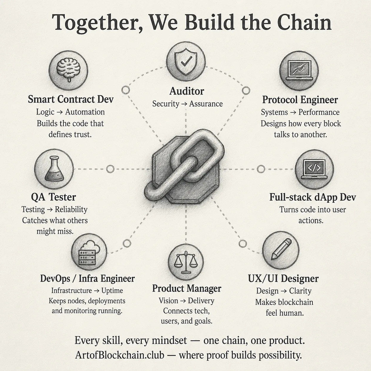 Flowchart showing how to choose between technical and non-technical blockchain career paths