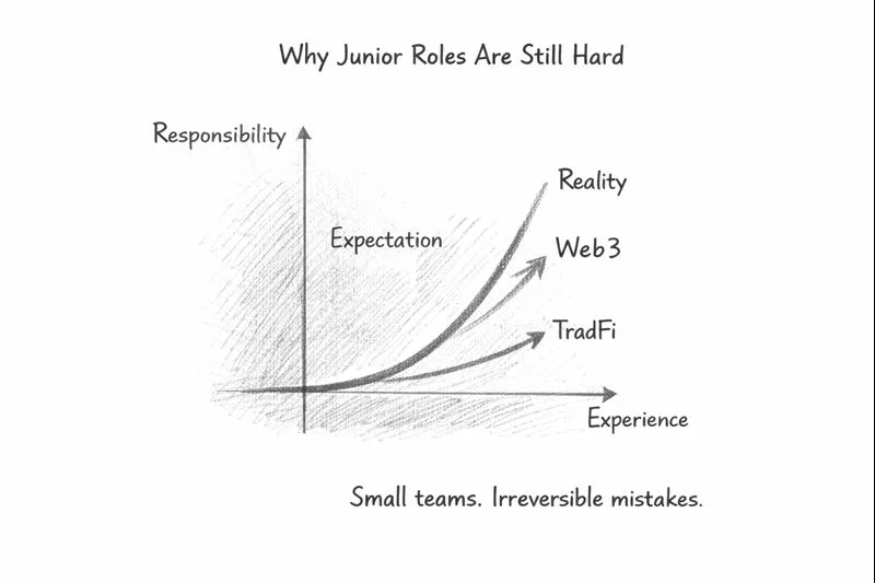 Graph showing rapid increase in responsibility vs experience for Web3 compliance roles compared to TradFi